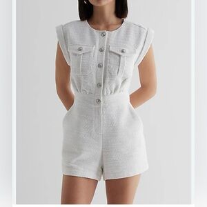 Express White tweed utility romper, size 12